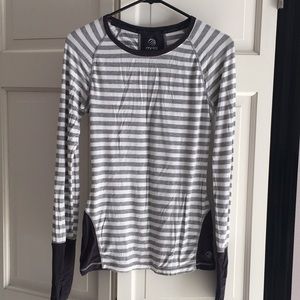 MPG gray & white striped ls shirt-navy trim